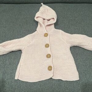 Hooded pink cotton cardigan